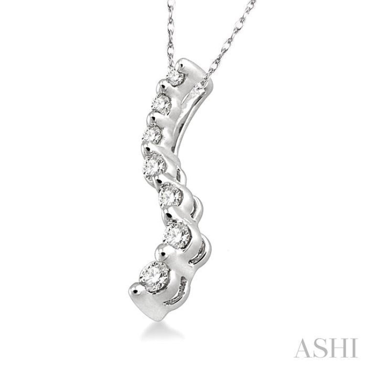1/4 Ctw Swirl Journey Diamond Pendant in 14K White Gold with Chain