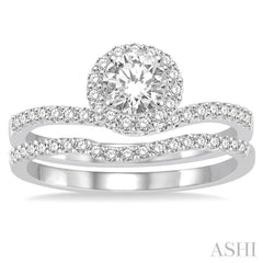 3/4 Ctw Diamond Wedding Set with 1/2 Ctw Round Cut Engagement Ring and 1/6 Ctw Wedding Band in 14K White Gold