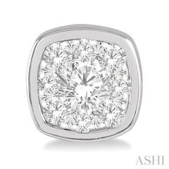 3/4 Ctw Cushion Shape Round Cut Diamond Lovebright Bezel Stud Earrings in 14K White Gold