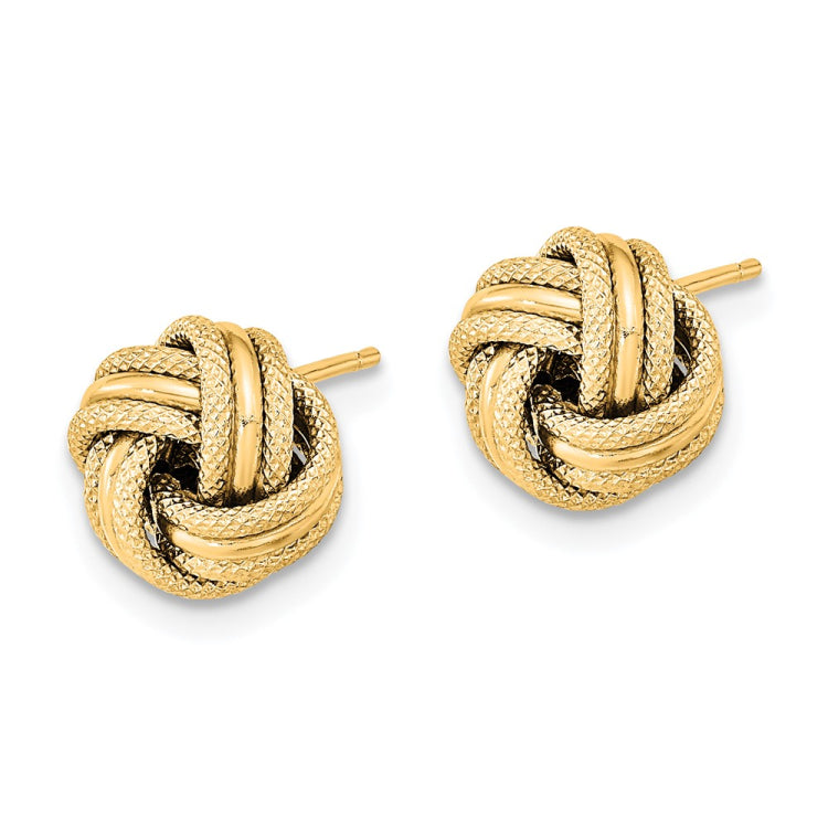 14k 9mm Polished Textured Triple Love Knot Earrings