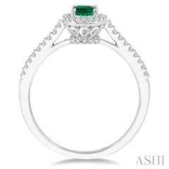 6x4 MM Oval Shape Emerald and 1/10 Ctw Round Cut Diamond Precious Ring in 10K White Gold