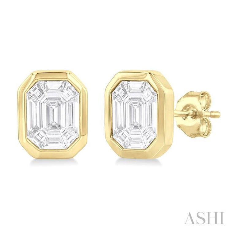 3/8 Ctw Emerald Pie Cut Diamond Fashion Stud Earring in 14K Yellow Gold
