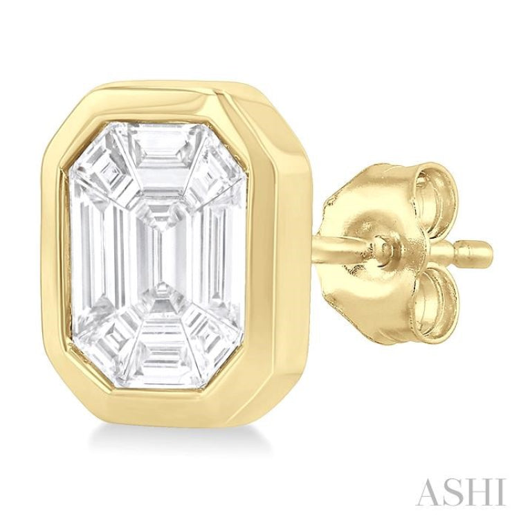 3/8 Ctw Emerald Pie Cut Diamond Fashion Stud Earring in 14K Yellow Gold