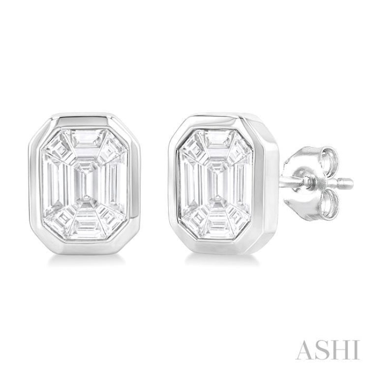 3/8 Ctw Emerald Pie Cut Diamond Fashion Stud Earring in 14K White Gold