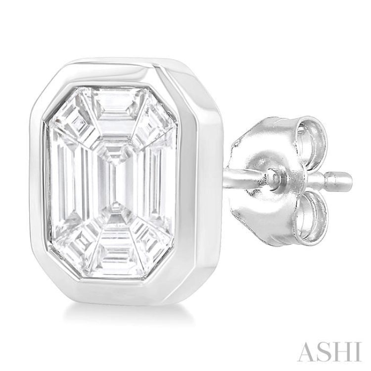 3/8 Ctw Emerald Pie Cut Diamond Fashion Stud Earring in 14K White Gold