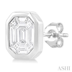 3/8 Ctw Emerald Pie Cut Diamond Fashion Stud Earring in 14K White Gold