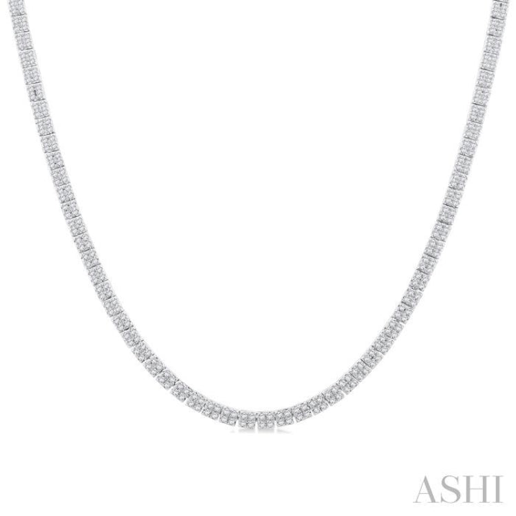 1 Ctw Double Row Round Cut Diamond Necklace in 14K White Gold