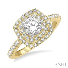 5/8 Ctw Square Shape Semi-Mount Round Cut Diamond Engagement Ring in 14K Yellow and White Gold