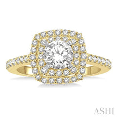 5/8 Ctw Square Shape Semi-Mount Round Cut Diamond Engagement Ring in 14K Yellow and White Gold
