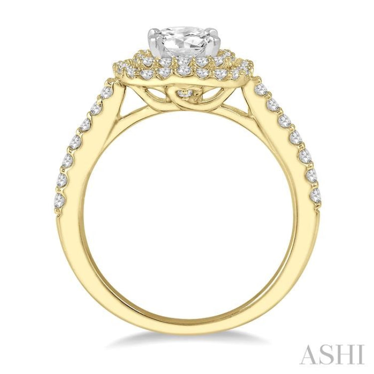 5/8 Ctw Square Shape Semi-Mount Round Cut Diamond Engagement Ring in 14K Yellow and White Gold