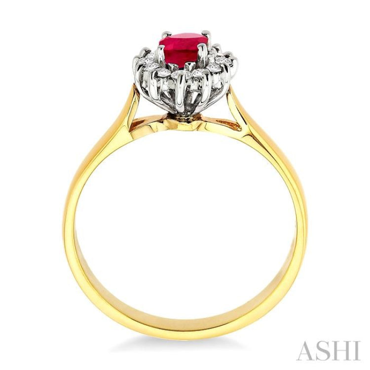 6x4MM Oval Cut Ruby and 1/5 Ctw Round Cut Diamond Ring in 14K Yellow Gold
