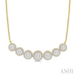 1 1/5 Ctw Circular Mount Lovebright Round Cut Diamond Necklace in 14K Yellow & White Gold