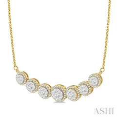 1 1/5 Ctw Circular Mount Lovebright Round Cut Diamond Necklace in 14K Yellow & White Gold