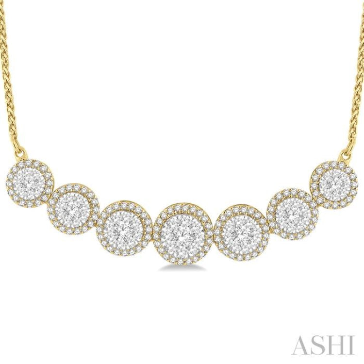 1 1/5 Ctw Circular Mount Lovebright Round Cut Diamond Necklace in 14K Yellow & White Gold