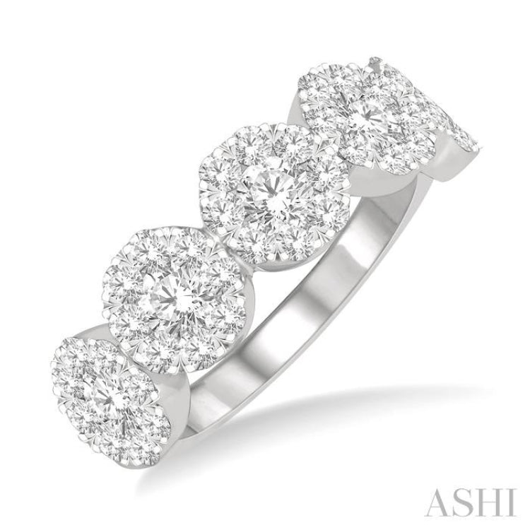 1 1/2 Ctw 5-Stone Lovebright Round Cut Diamond Ring in 14K White Gold