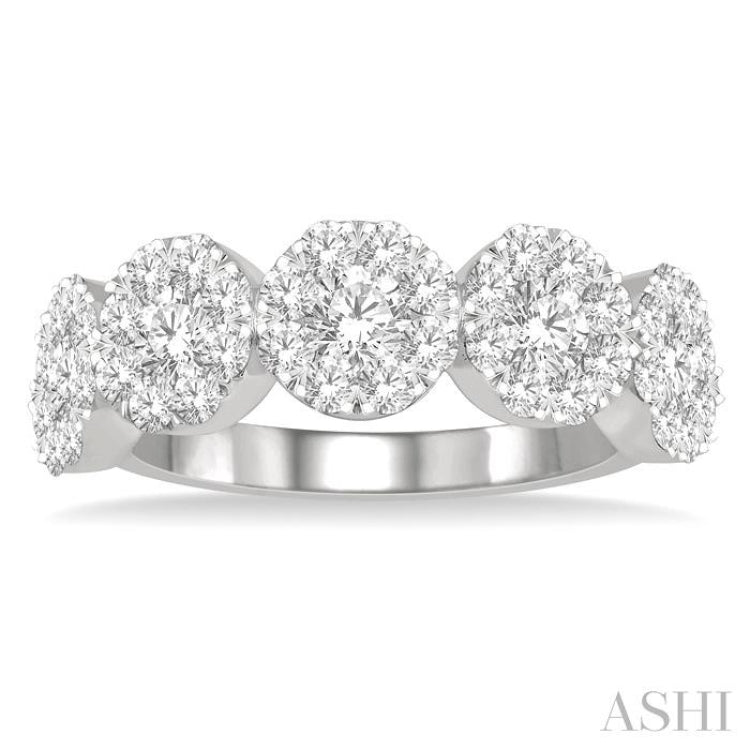1 1/2 Ctw 5-Stone Lovebright Round Cut Diamond Ring in 14K White Gold