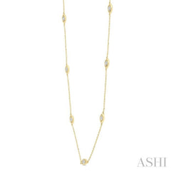 1/10 Ctw Marquise Mount Round Cut Diamond Station Necklace in 10K Yellow Gold