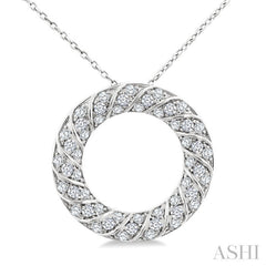 1/2 Ctw Ribbed Swirl Circle Round Cut Diamond Pirouette Fashion Pendant With Chain in 14K White Gold