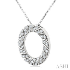 1/2 Ctw Ribbed Swirl Circle Round Cut Diamond Pirouette Fashion Pendant With Chain in 14K White Gold
