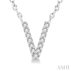 1/20 Ctw Initial 'V' Round Cut Diamond Pendant With Chain in 10K White Gold