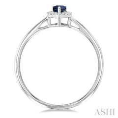 5x3 MM Pear Shape Sapphire and 1/20 Ctw Round Cut Diamond Halo Precious Ring in 10K White Gold