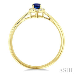 5x3 MM Oval Shape Sapphire and 1/20 Ctw Round Cut Diamond Halo Precious Ring in 10K Yellow Gold