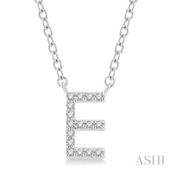 1/20 Ctw Initial 'E' Round Cut Diamond Pendant With Chain in 10K White Gold