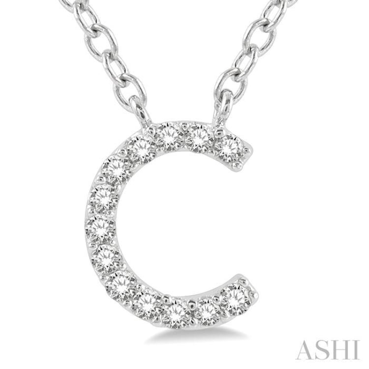 1/20 Ctw Initial 'C' Round Cut Diamond Pendant With Chain in 10K White Gold