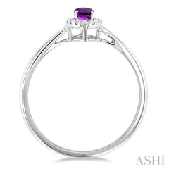 5x3 MM Oval Shape Amethyst and 1/20 Ctw Round Cut Diamond Halo Semi-Precious Ring in 14K White Gold