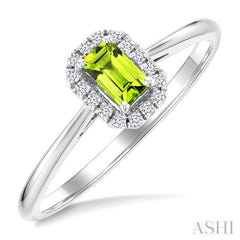 5x3 MM Octagonal Shape Peridot and 1/20 Ctw Round Cut Diamond Halo Semi-Precious Ring in 10K White Gold