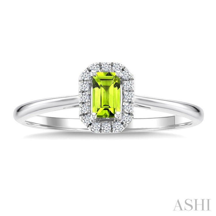 5x3 MM Octagonal Shape Peridot and 1/20 Ctw Round Cut Diamond Halo Semi-Precious Ring in 10K White Gold