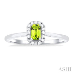 5x3 MM Octagonal Shape Peridot and 1/20 Ctw Single Cut Diamond Halo Semi-Precious Ring in 10K White Gold