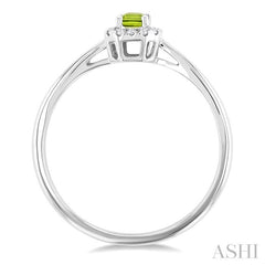 5x3 MM Octagonal Shape Peridot and 1/20 Ctw Round Cut Diamond Halo Semi-Precious Ring in 10K White Gold