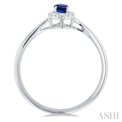 5x3 MM Oval Shape Sapphire and 1/20 Ctw Single Cut Diamond Halo Precious Ring in 10K White Gold