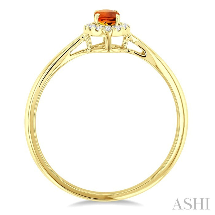 5x3 MM Oval Shape Citrine and 1/20 Ctw Round Cut Diamond Halo Semi-Precious Ring in 10K Yellow Gold