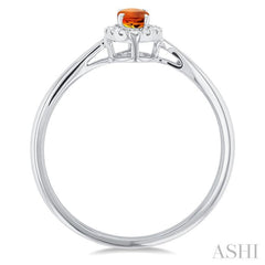 5x3 MM Oval Shape Citrine and 1/20 Ctw Single Cut Diamond Halo Semi-Precious Ring in 14K White Gold