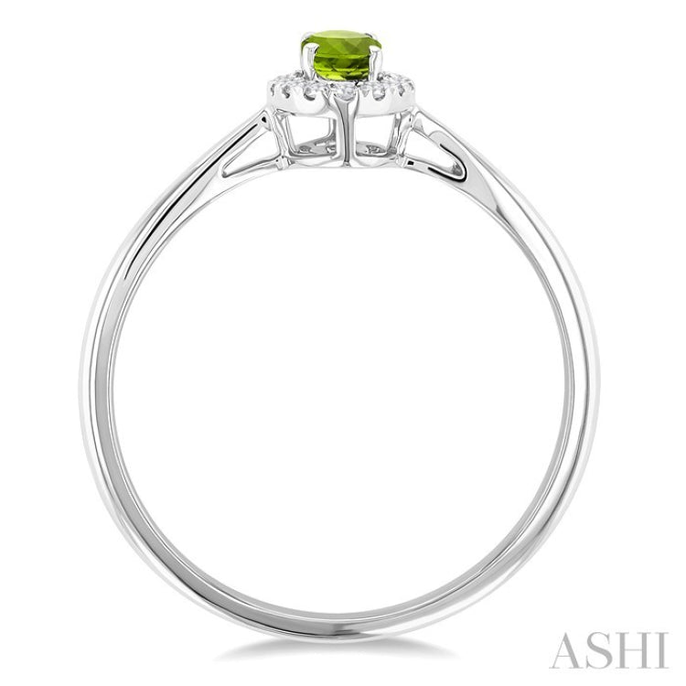 5x3 MM Oval Shape Peridot and 1/20 Ctw Round Cut Diamond Halo Semi-Precious Ring in 10K White Gold