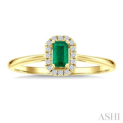 5x3 MM Octagonal Shape Emerald and 1/20 Ctw Round Cut Diamond Halo Precious Ring in 10K Yellow Gold