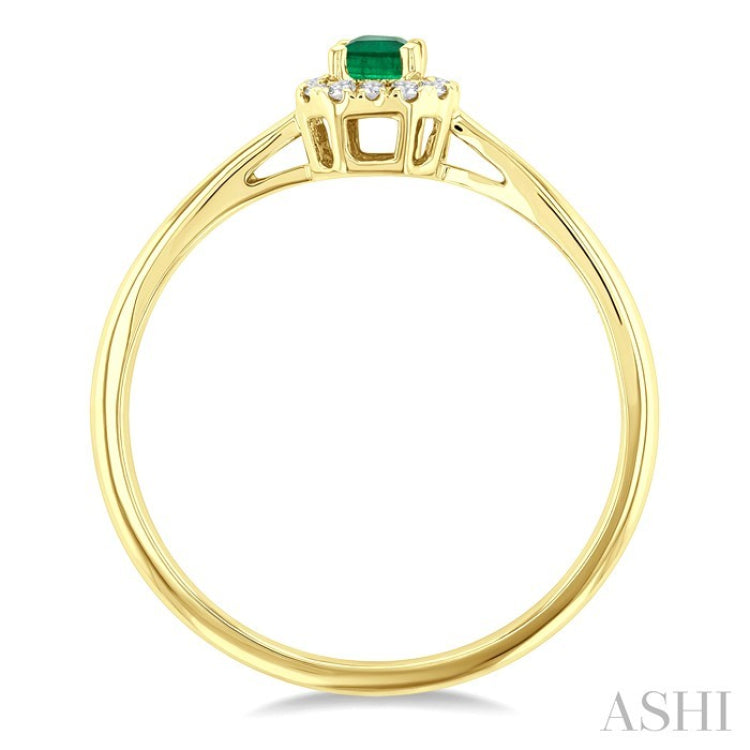5x3 MM Octagonal Shape Emerald and 1/20 Ctw Round Cut Diamond Halo Precious Ring in 10K Yellow Gold