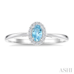 5x3 MM Oval Shape Aquamarine and 1/20 Ctw Round Cut Diamond Halo Semi-Precious Ring in 10K White Gold