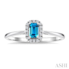 5x3 MM Octagonal Shape Blue Topaz and 1/20 Ctw Round Cut Diamond Halo Semi-Precious Ring in 10K White Gold