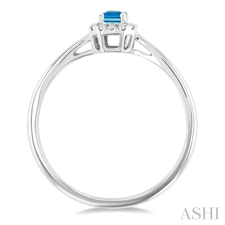 5x3 MM Octagonal Shape Blue Topaz and 1/20 Ctw Round Cut Diamond Halo Semi-Precious Ring in 10K White Gold