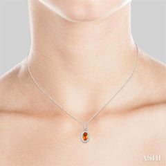 5x3 MM Oval Shape Citrine and 1/20 Ctw Single Cut Diamond Halo Semi-Precious Pendant with Chain in 10K White Gold