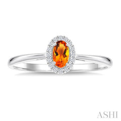 5x3 MM Oval Shape Citrine and 1/20 Ctw Round Cut Diamond Halo Semi-Precious Ring in 10K White Gold