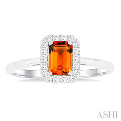 6x4 MM Octagonal Shape Citrine and 1/6 Ctw Round Cut Diamond Halo Semi-Precious Ring in 14K White Gold