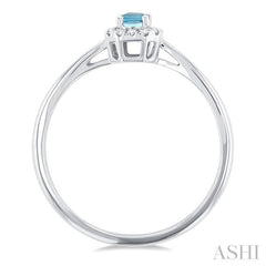 5x3 MM Octagonal Shape Aquamarine and 1/20 Ctw Single Cut Diamond Halo Semi-Precious Ring in 14K White Gold
