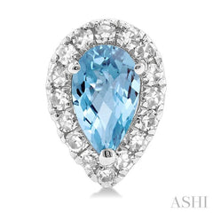 5x3 MM Pear Shape Aquamarine and 1/8 Ctw Single Cut Diamond Halo Semi-Precious Stud Earrings in 10K White Gold