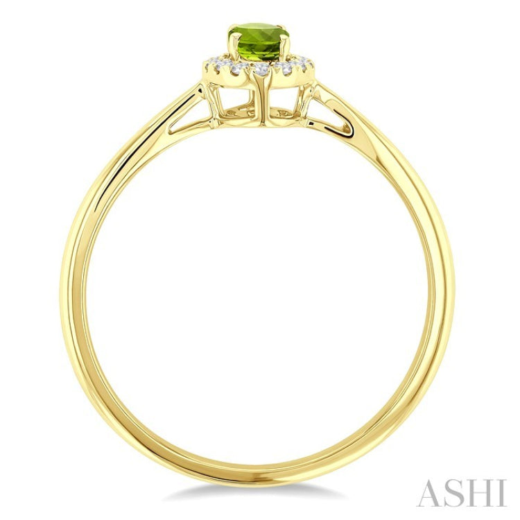 5x3 MM Oval Shape Peridot and 1/20 Ctw Round Cut Diamond Halo Semi-Precious Ring in 10K Yellow Gold