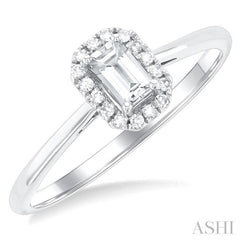 5x3 MM Octagonal Shape White Topaz and 1/20 Ctw Single Cut Diamond Halo Semi-Precious Ring in 10K White Gold