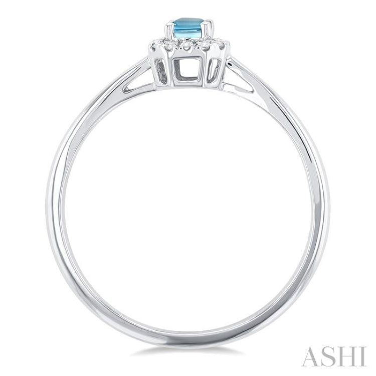 5x3 MM Octagonal Shape Aquamarine and 1/20 Ctw Single Cut Diamond Halo Semi-Precious Ring in 10K White Gold